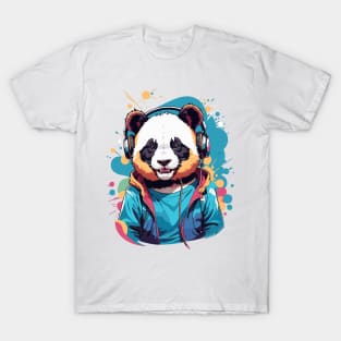 Happy Panda with Headphones T-Shirt